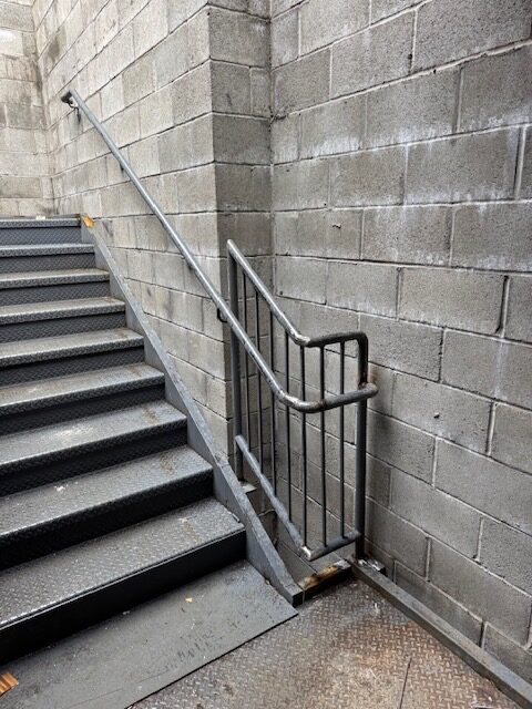 Installed steel stair, landing, guardrail and handrail system at Armonk