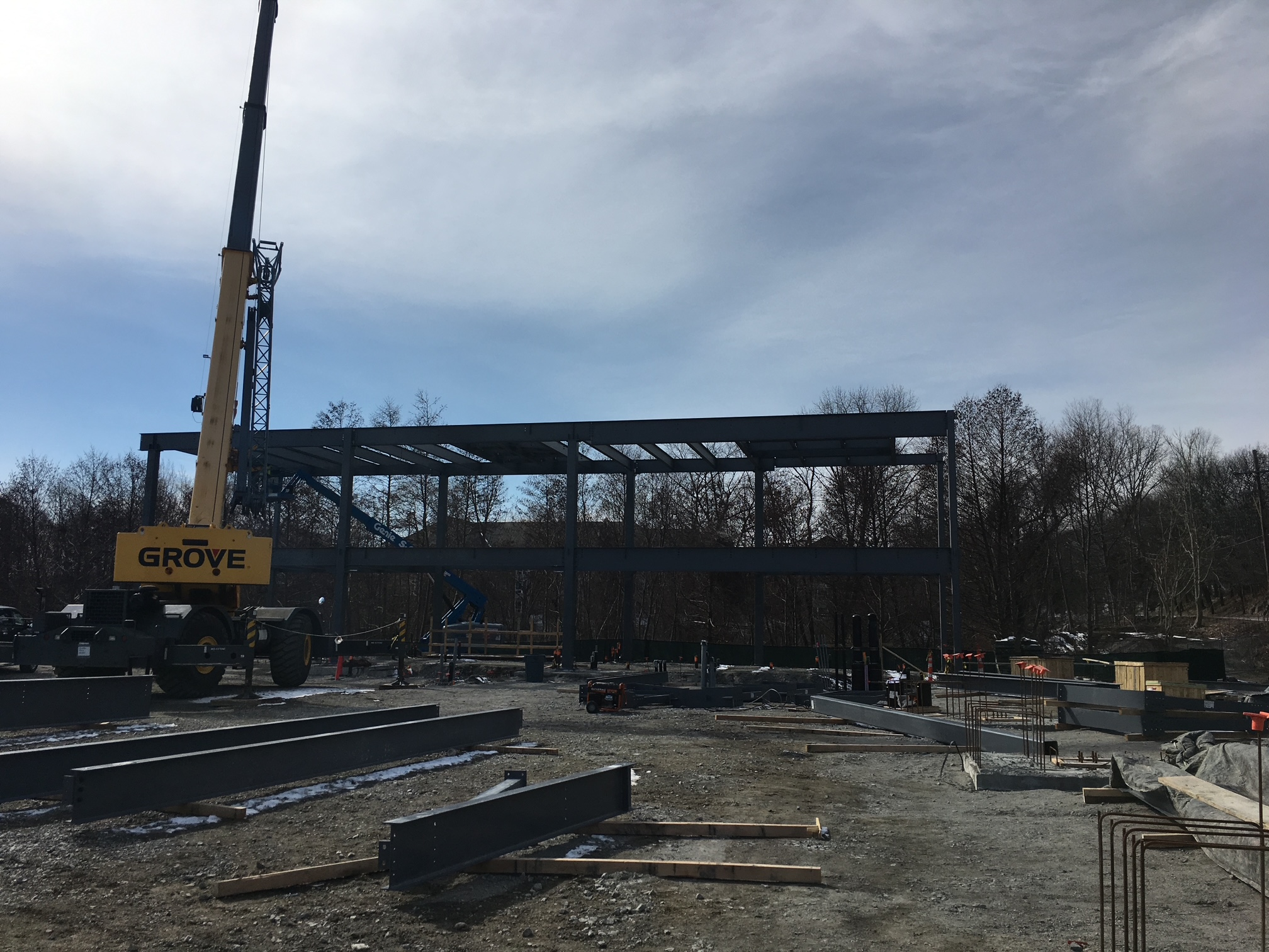Primary structural-steel frame under construction at Bentley University