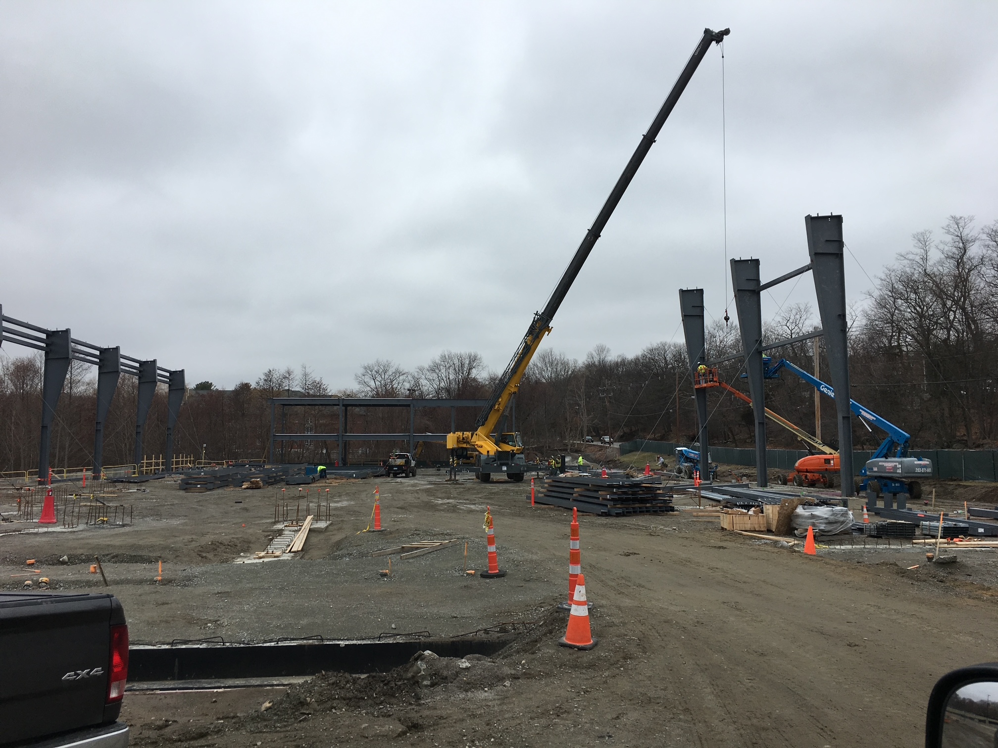 Initial structural-steel framing at Bentley University